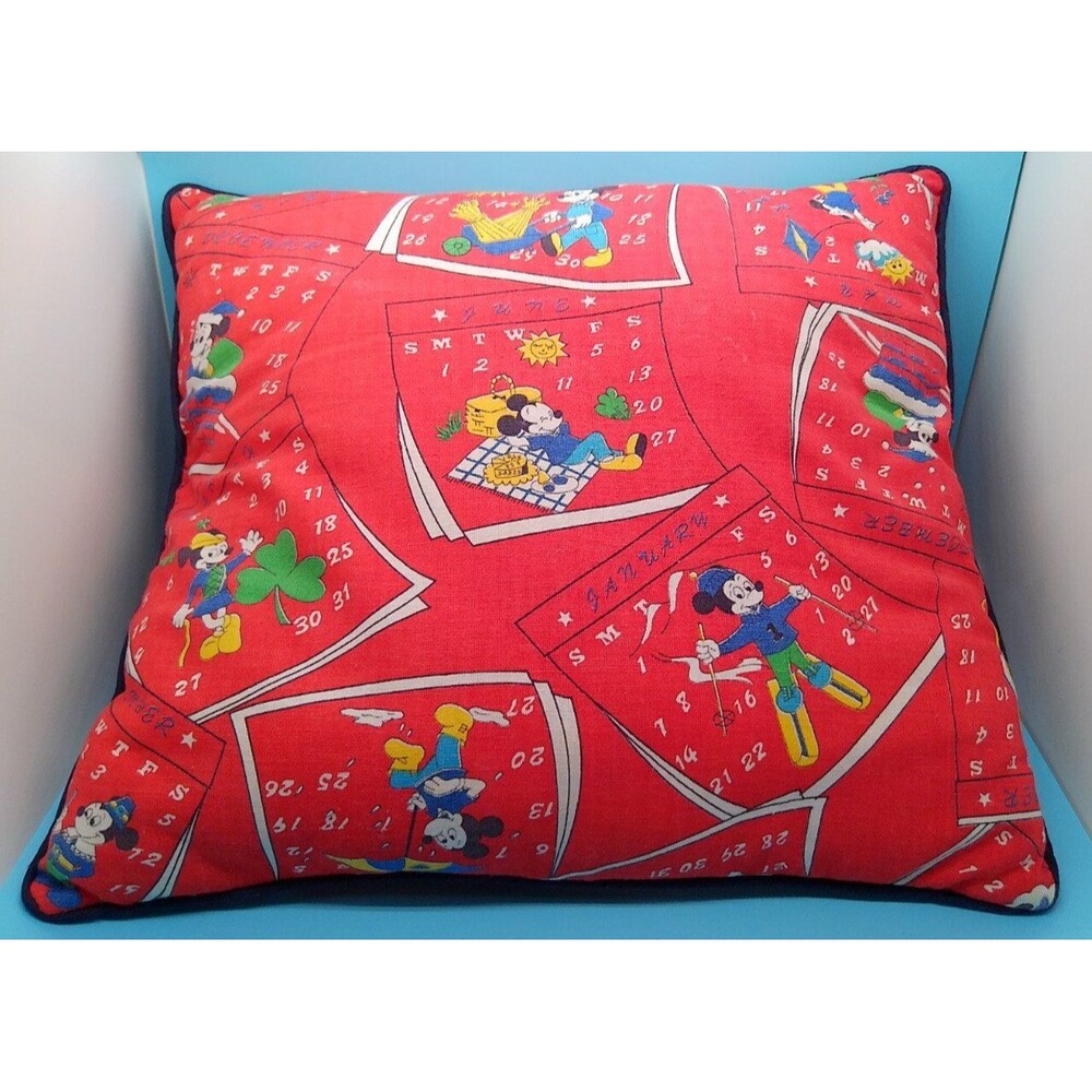 Vintage Mickey Mouse Calendar Pillow Handmade 14"x13"